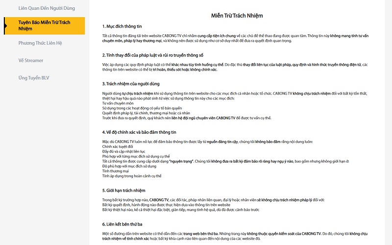 Miễn trừ trách nhiệm năm 2025 tại Cabong TV 3 Miễn trừ trách nhiệm